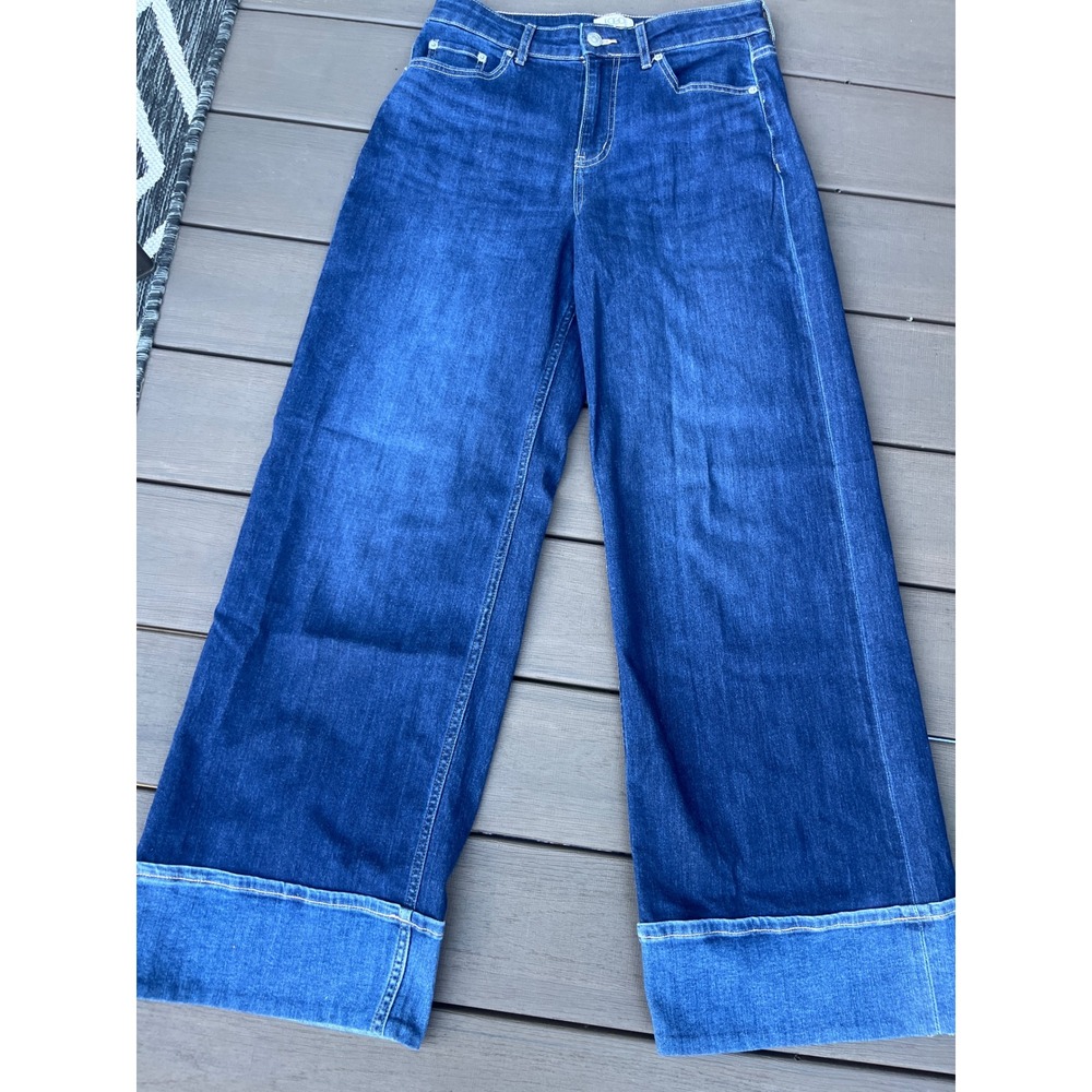 LOGO Lori Goldstein Womens Wide Leg Jeans Dark Wash Contrast Hem Size 8 A703161